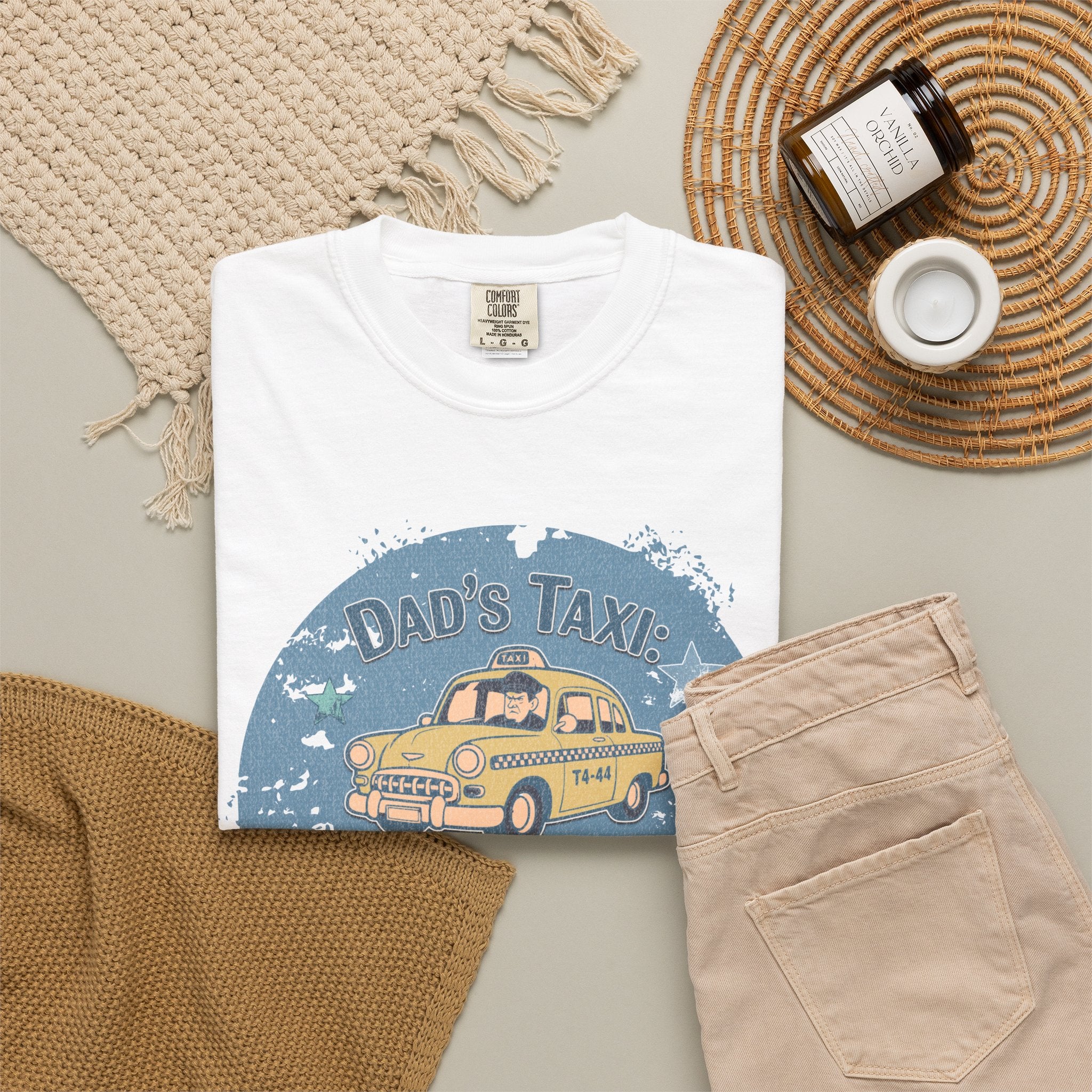 Textured Dad’s Taxi Graphic T-Shirt — “This Ride Includes Unwanted Detours” Vintage Family Humor Tee